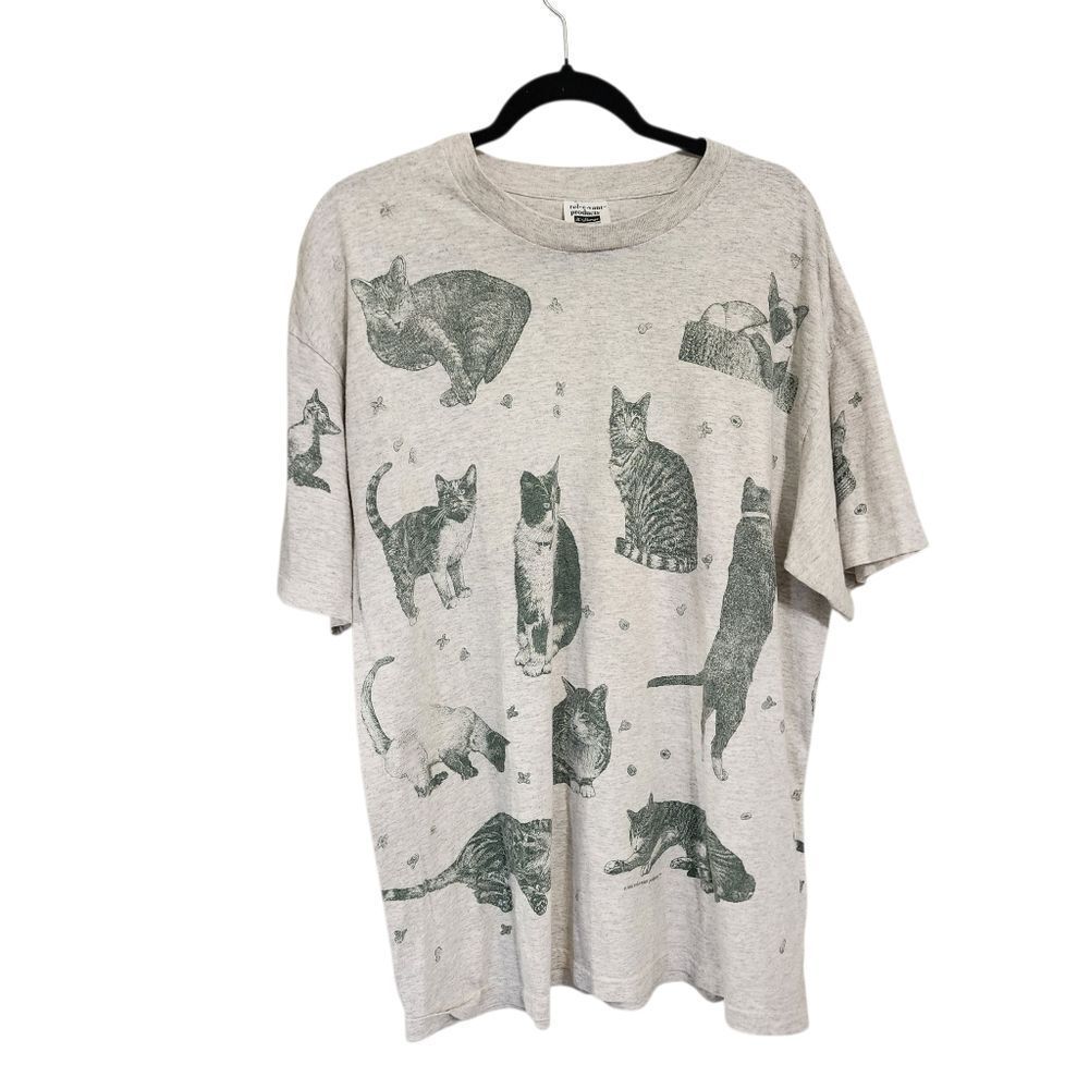 Vintage Men 1994 Rel-e-vant Products Cat All Over Tee Shirt L Novelty Streetwear